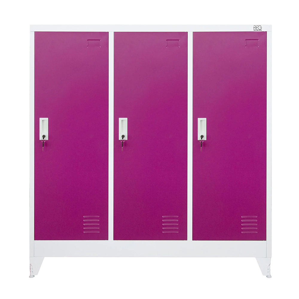 Троен метален гардероб RFG 120/40/120 см бял-лилав